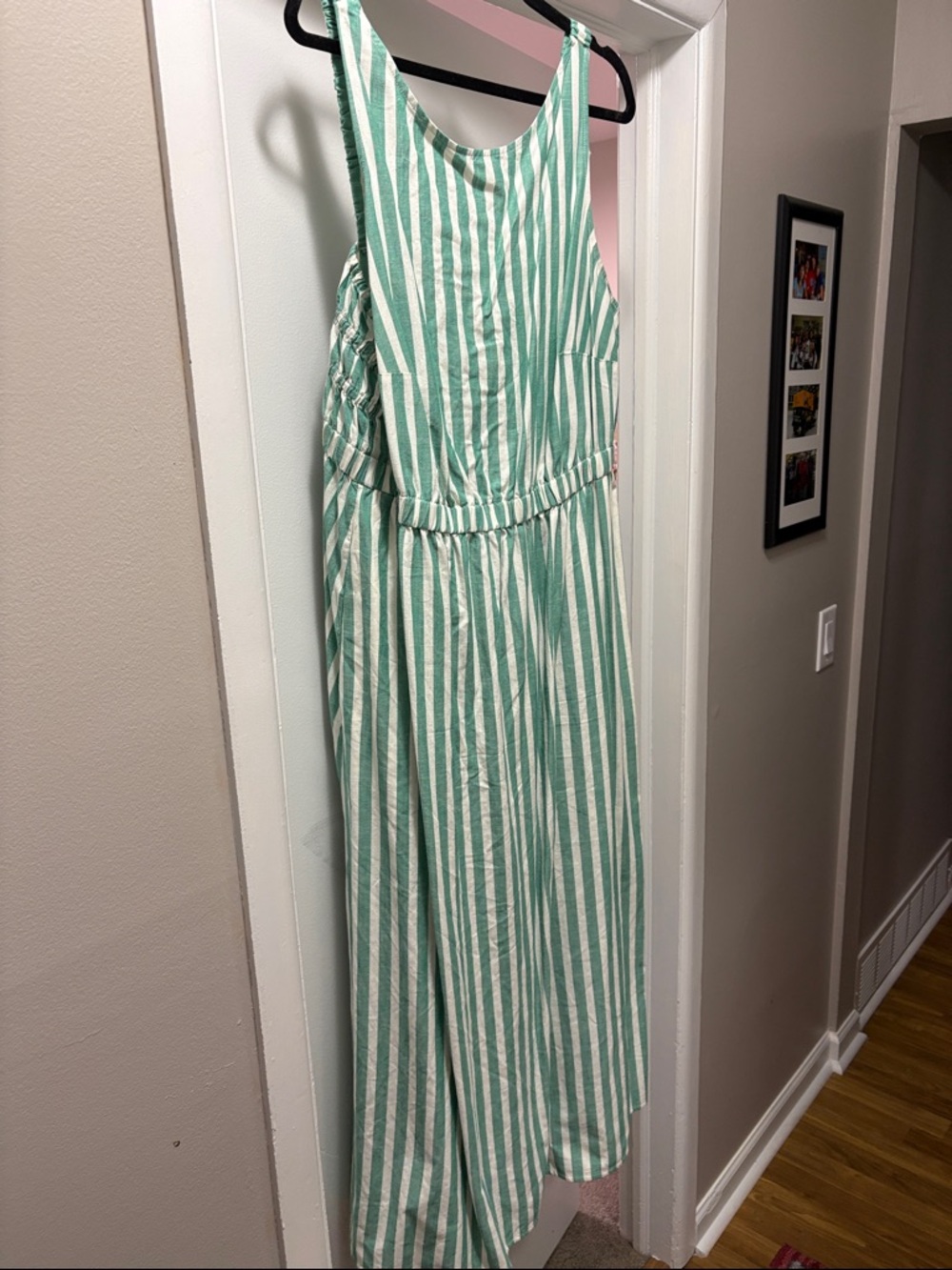 Green and White Striped Sleeveless Maxi Dress
